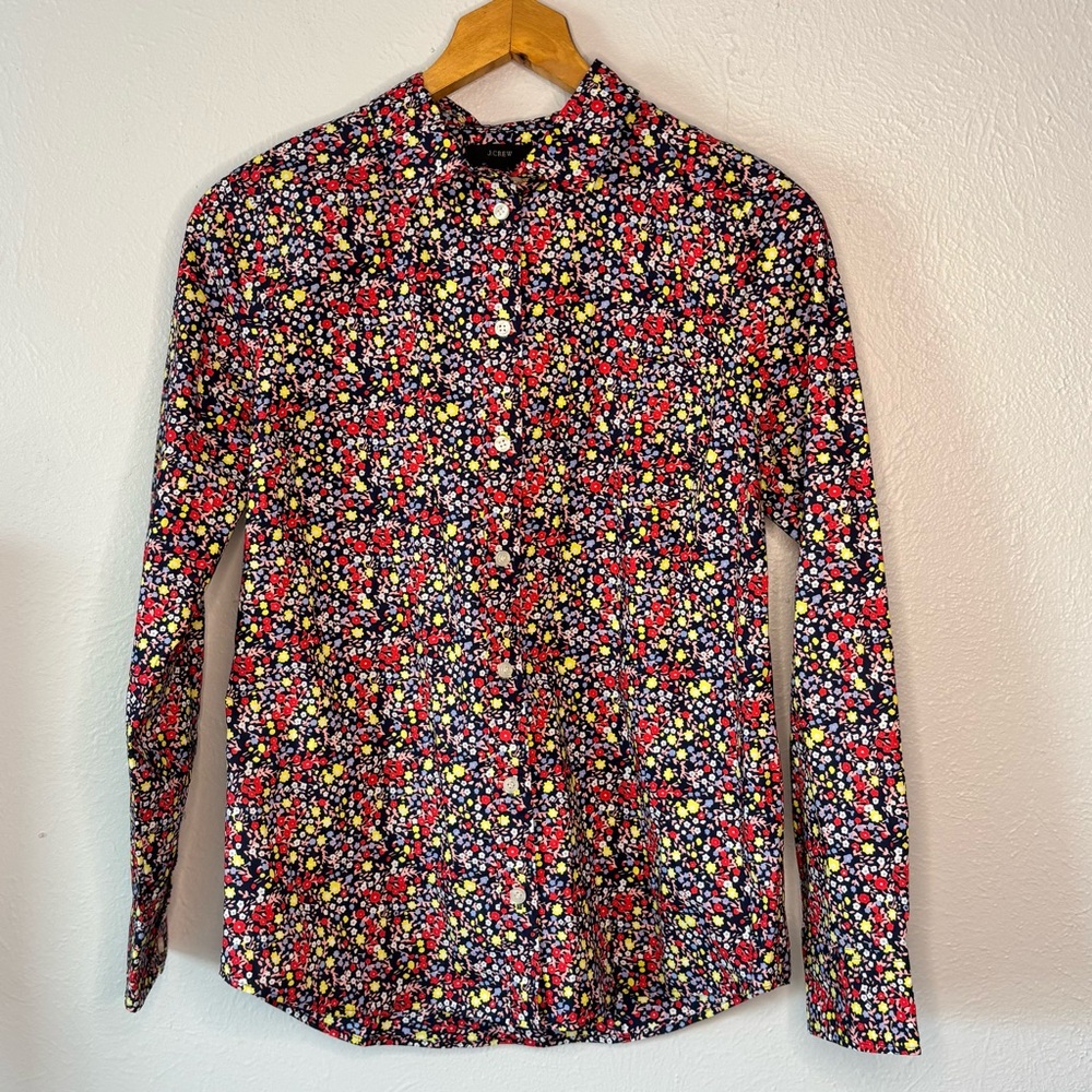 J. Crew Colorful Floral Button Down Shirt - Red, Yellow, White Size M